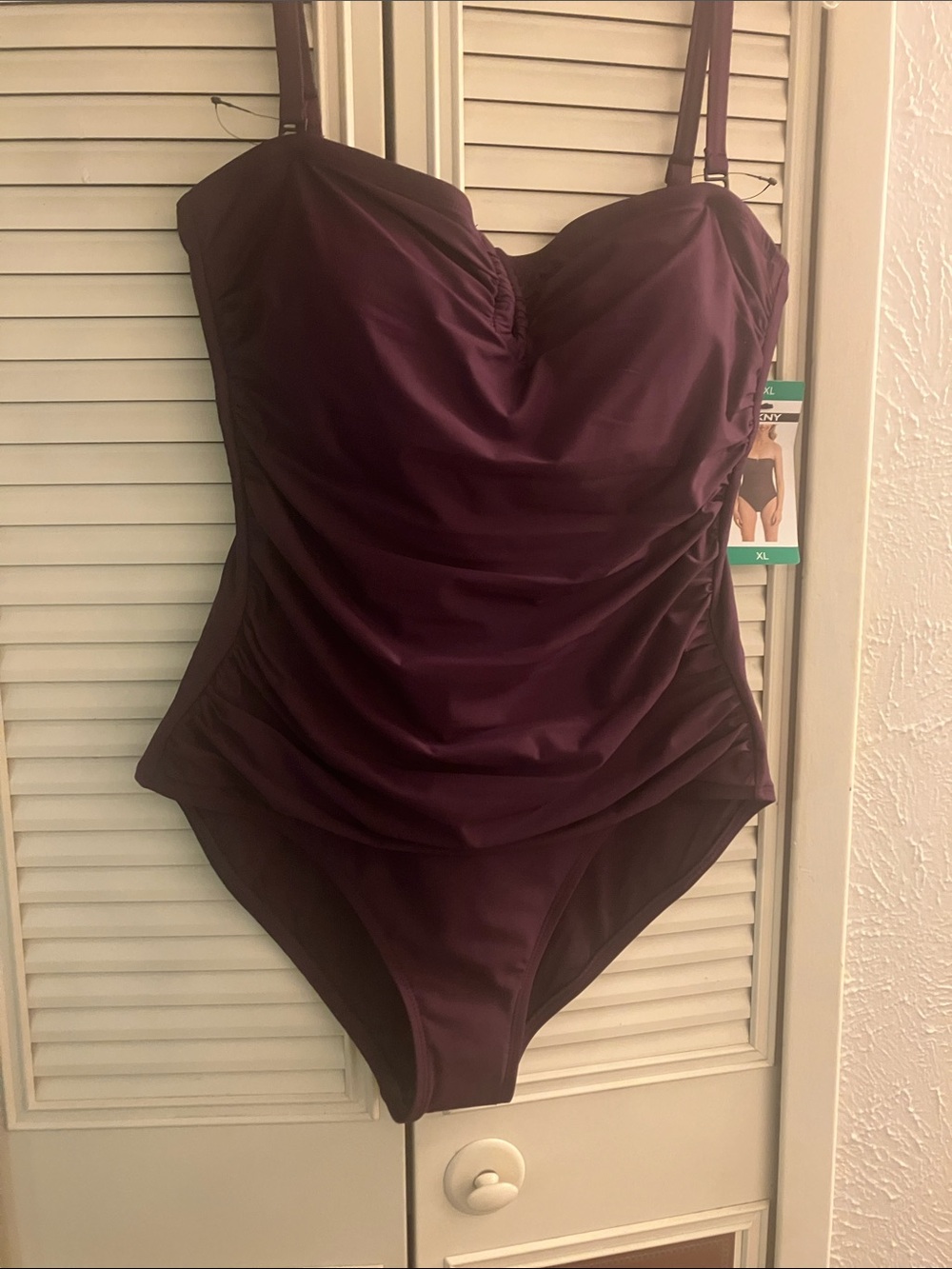DKNY Purple Strapless Ruched One-Piece Swimsuit 5 Star ratings